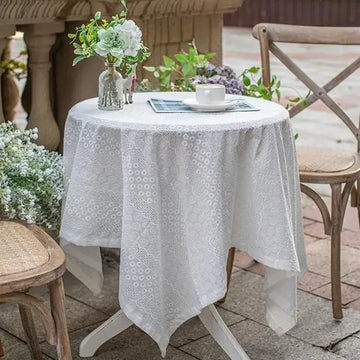 Qfdian White Cotton Tablecloths Lace Rectangle Dust-Proof Table Cover for Birthday Party Kitchen Dinner Baby Shower Wedding Decorations